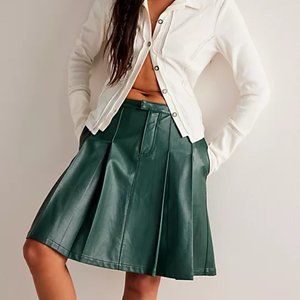 We The Free Green Vegan Pleated Mini Skirt NWT